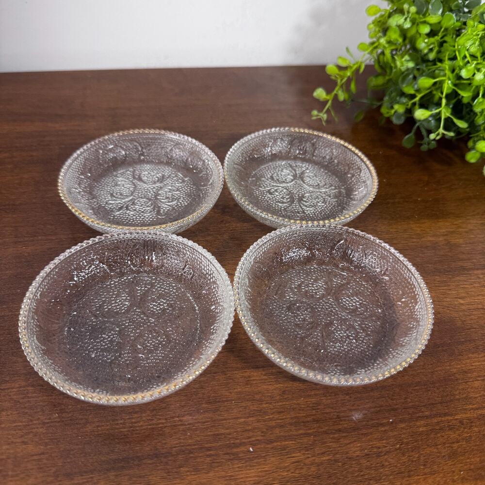 Vintage Jeanette Glass Coasters Clear Gold Rims 3.25" Set of 4 Small Plates
